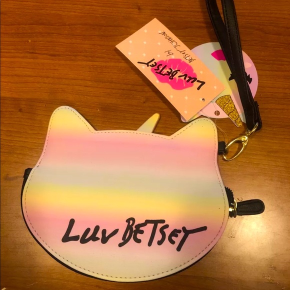 Betsey Johnson Pastel Faux Leather Unicorn Cat Zip Around Wristlet NWT - Picture 7 of 8